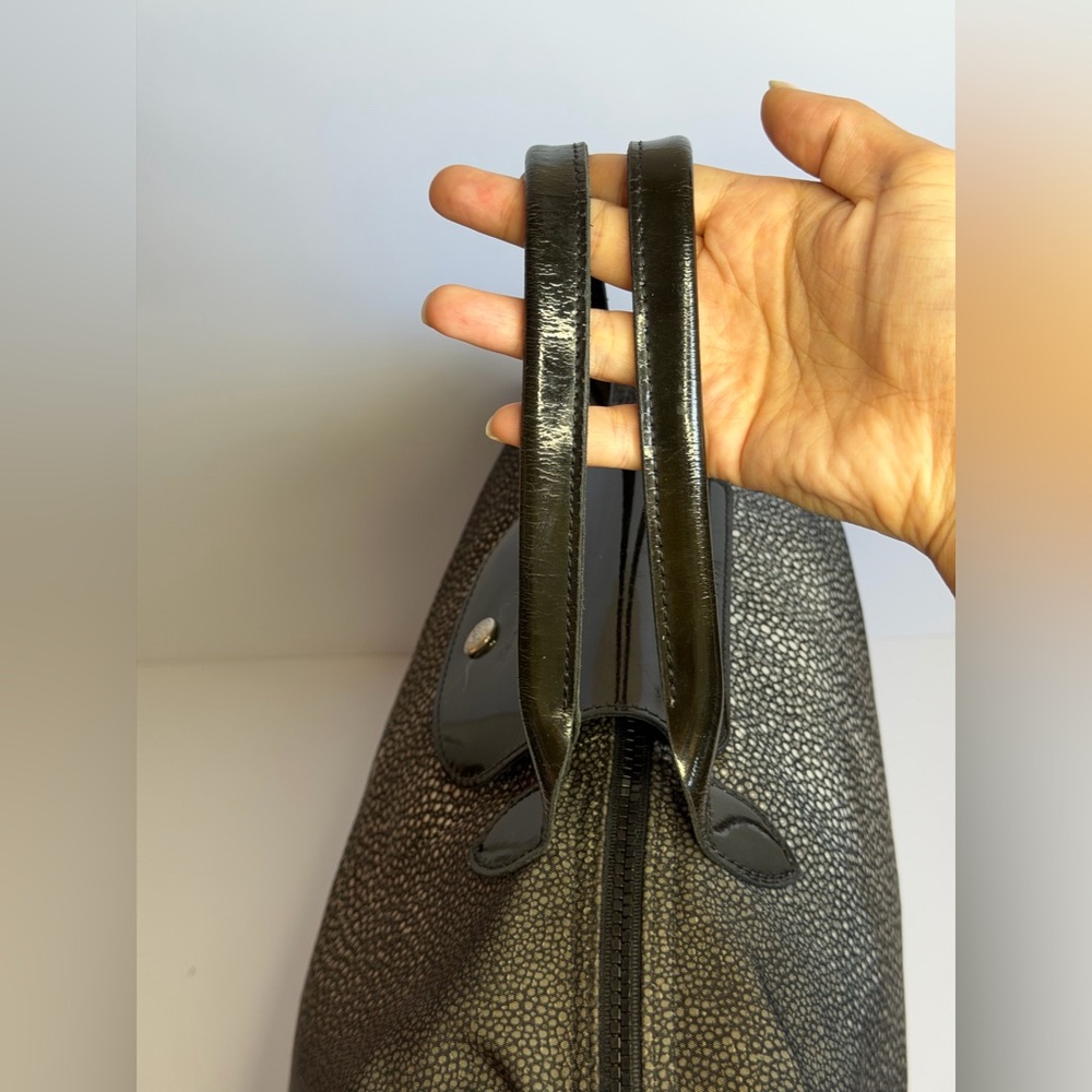 Longchamp Le Pliage Bag w Stingray Pattern Gray Nylon and Patent Leather Trim - Picture 7 of 14
